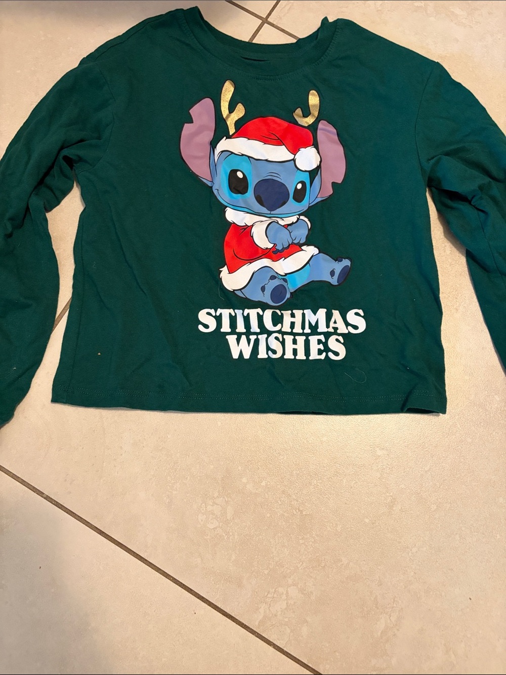 Disney Green Long-Sleeve 'Stitchmas Wishes' Holiday Tee